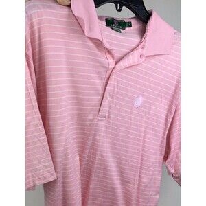 Ralph Lauren Shirt Mens Medium Pink Striped Polo 3 Button Golf Lightweight